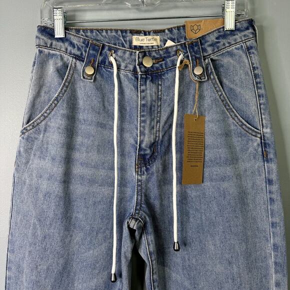 Blue Turtle Easy Like Sunday Drawstring Jeans Retro Straight Leg Juniors' Size 5 - Picture 2 of 12